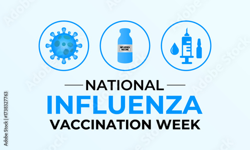 National Influenza Vaccination Week highlights the importance of getting the flu vaccine to protect yourself, your family, and the community from seasonal influenza. Banner poster, flyer background.