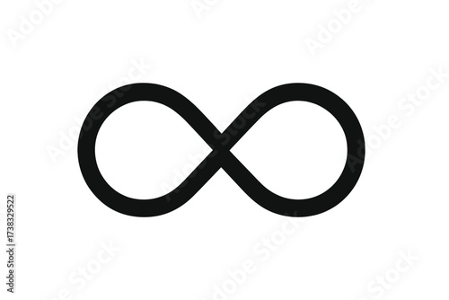 Black infinity symbol icon vector illustration. Concept of infinite, limitless, endless. Simple loop shape. Eternity, repetition and forever sign. Graphic design element.