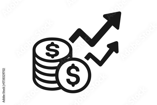 Cost rising icon for price increase and inflation. Financial growth, revenue, and profit concept. Investment return, economic growth, value appreciation and salary increase.