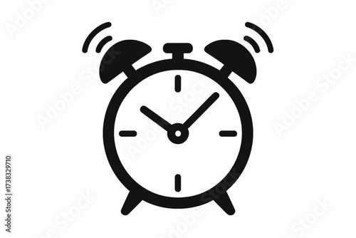 Ringing alarm clock icon. Wake up morning alert. Retro vintage timepiece. Deadline concept. Time management symbol. Reminder notification signal. Countdown timer graphic element.