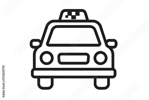 Taxi line icon vector illustration. Simple car front view outline symbol. Urban transport and travel concept. Public transportation service graphic. Automobile cab for city ride design.