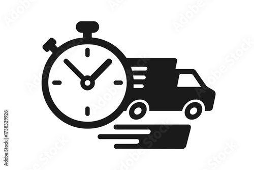 Express delivery icon concept. Fast shipping service with timer and truck. On-time delivery and logistics symbol. Quick transport for packages. Stopwatch and chronometer.