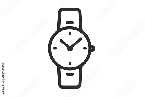 Watch icon. Wristwatch line art vector. Simple clock symbol for time management and schedule. Minimalist analog watch illustration for business deadline or fashion accessory concept.