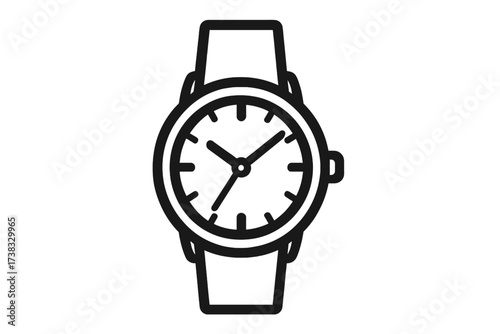 Classic analog wristwatch line icon. Vector graphic illustration of a timepiece. Concept for time, deadline, schedule, punctuality, and time management. Simple minimal design.