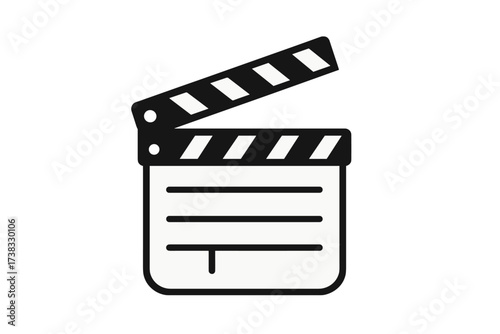 Clapperboard vector icon. Film slate for movie and cinema production. Filmmaking and video concept. Director action board symbol. Scene start and cut sign for television show.