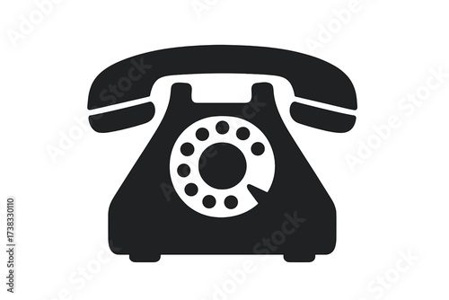 Retro phone vector icon. Vintage telephone silhouette symbol. Old rotary dial landline sign. Classic communication technology illustration. Antique contact call center graphic.
