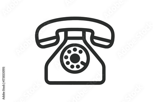 Retro phone vector icon. Vintage rotary telephone line sign. Classic old communication symbol. Contact us outline pictogram. Simple call graphic. Old-fashioned tech illustration.