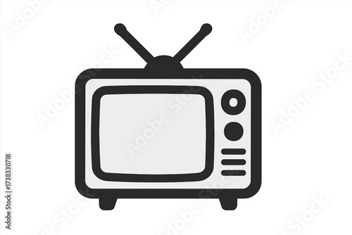 Retro TV set icon. Old television receiver with antenna. Vintage technology concept. Media entertainment symbol. Classic broadcast equipment vector illustration. Nostalgia flat design.