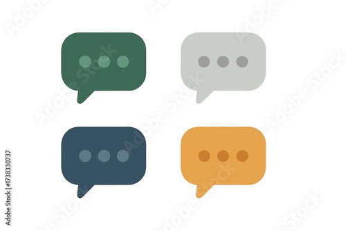 Chat bubble icon set. Vector illustration of colorful speech bubbles for messaging apps. Flat design communication symbols for dialogue, comment, and social media interface.