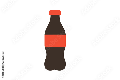 Cola soda bottle vector icon. Plastic container with sweet carbonated drink. Flat design for fast food, refreshment, beverage menu. Unhealthy sugary pop symbol illustration.