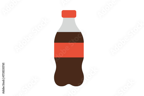 Cola soda bottle vector icon. Plastic bottle with fizzy drink. Symbol of refreshment, fast food, and sugary beverage. Simple flat illustration for web and menu design.