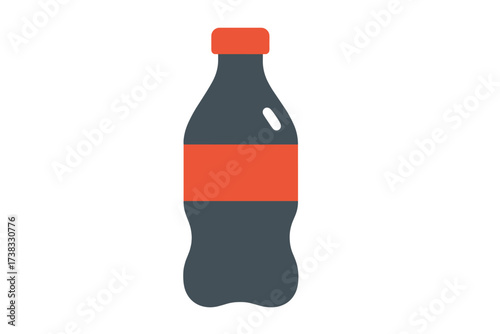 Cola soda bottle icon. Plastic container for soft drink. Carbonated beverage concept. Refreshment, sugar, and junk food. Flat vector illustration isolated on white background.