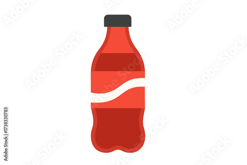 Cola soda bottle vector illustration. Plastic bottle with red label for soft drink or carbonated beverage. Icon for refreshment, sweet drink, and fast food menu.