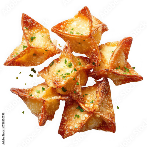  Crab rangoon on white background.