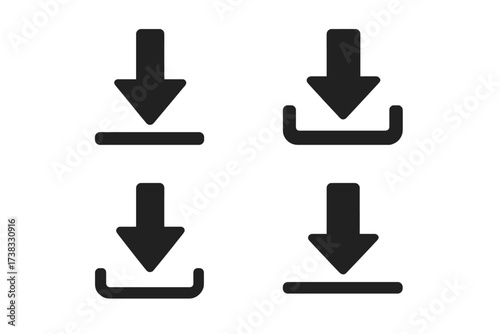 Vector download icon set for web and mobile apps. Simple flat arrow symbol for website button. UI UX graphic design elements. Save data, file transfer, loading concept.