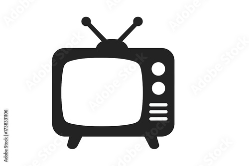 Vintage retro television icon silhouette with antenna, classic TV set vector illustration on transparent background, old-fashioned media entertainment device symbol