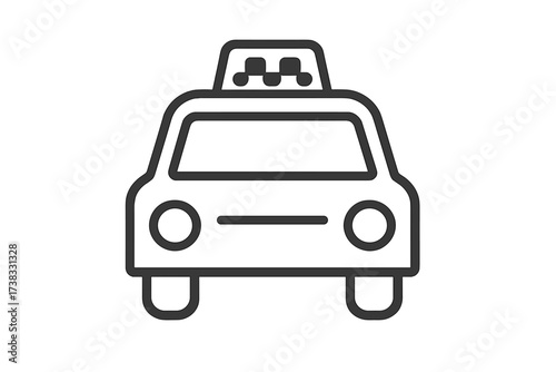 Taxi car service line icon. Cab front view vector outline illustration. Public transportation symbol. Simple ride sharing automobile graphic element for web, app, and logo.