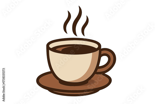 Coffee cup vector icon, hot drink mug illustration. Fresh morning espresso, cappuccino symbol for cafe menu, coffee shop logo. Simple flat cartoon design with steam aroma.