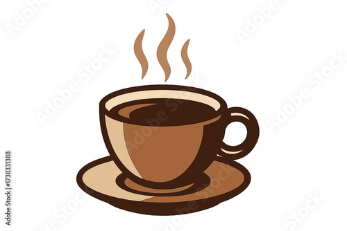 Coffee cup vector icon illustration. Hot drink with steam symbol. Cafe beverage sign. Espresso, cappuccino or latte for breakfast menu. Morning caffeine energy boost concept.