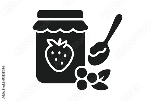 Strawberry Jam Jar with Spoon and Berries Vector Icon, Fruit Preserves Illustration, Sweet Spread Symbol, Transparent Background, Food and Kitchen Ingredient Graphic