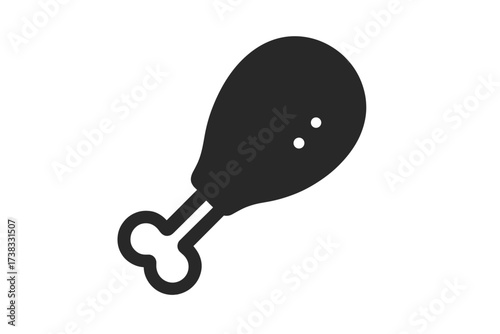 Black silhouette of cooked chicken drumstick with bone, meat icon, simple food vector illustration isolated on transparent background for cooking, restaurant menus, and food delivery