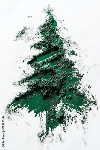 Bold green cosmetic texture smeared and crushed in a tree silhouette on white