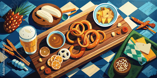 Sweet breakfast dessert snack with homemade chocolate cookies on a wooden table