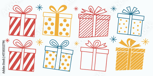 A vibrant seamless pattern of colorful gift boxes with ribbon and bow decorations for holiday and celebration illustration