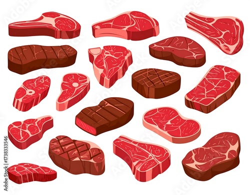 Various Types of Grilled Beef Steaks.
