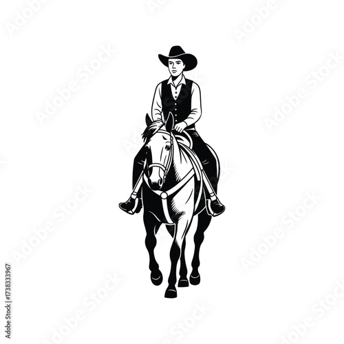 Classic western cowboy riding horse frontier spirit american west cowboy hat and vest