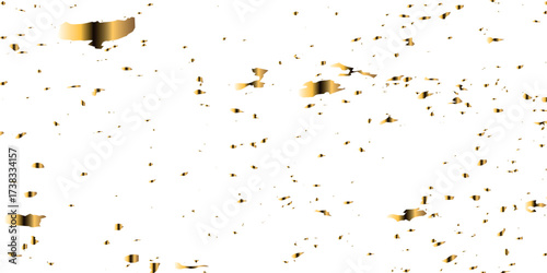 Falling shiny golden confetti isolated on transparent background. Bright festive tinsel of gold color. Golden confetti falling down isolated on transparent background.