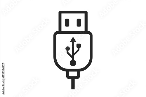 USB connector line icon. Vector symbol of a plug for data transfer. Computer hardware interface concept. Simple black pictogram of a cable port for digital connection technology.