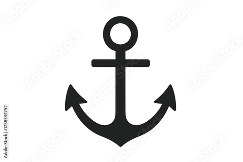 Anchor icon vector. Nautical symbol of stability, hope, and maritime travel. Marine equipment for boats and ships. Simple black silhouette logo for navy or sea themes design.