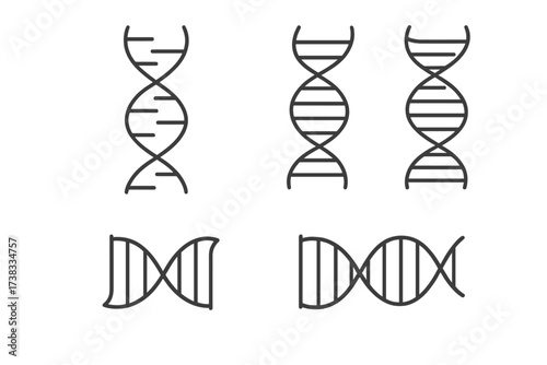 DNA line icon set. Genetic research, biotechnology concept. Gene, chromosome, dna strand, double helix structure. Biology, chemistry, science, medicine vector illustration pack.