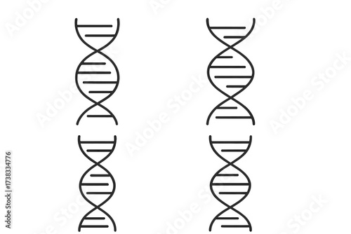 DNA outline icon set. Simple linear vector for science, biology, and genetics. Gene, chromosome, and molecule concept. Deoxyribonucleic acid helix structure symbol.