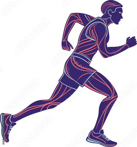 Dynamic runner in motion illustration, energetic athlete sprinting forward, perfect for sports, fitness, or health themes, originally a scalable vector graphic.