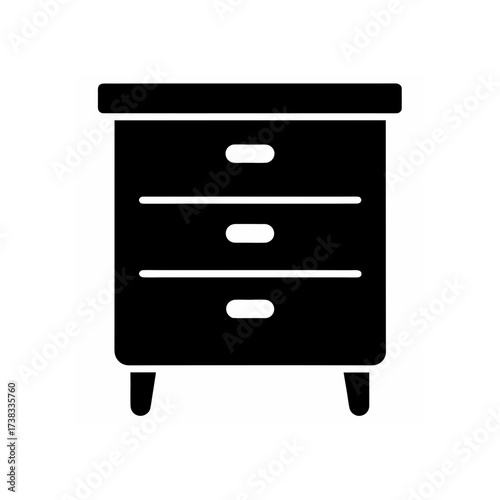 Illustration of a three drawer nightstand on transparent background silhouette