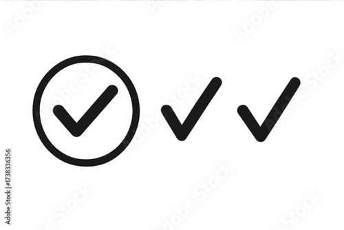 Check mark icon set. Tick symbol collection. Correct, approved, done, and yes signs. Vote or checklist element. Success, agreement, or validation concept. Vector illustration.