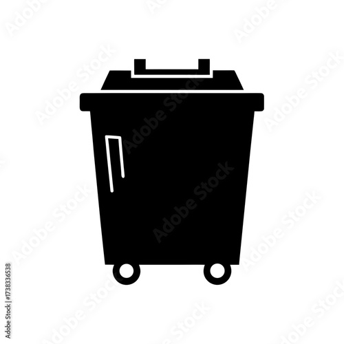 Black silhouette of a wheeled trash can on transparent background