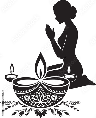 silhouette of a woman in a lotus position
