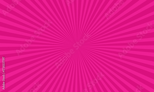 Vibrant pink sunburst pattern radiating from the center of the composition