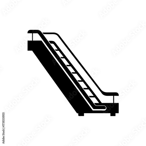 Silhouette of an escalator moving upward on transparent background