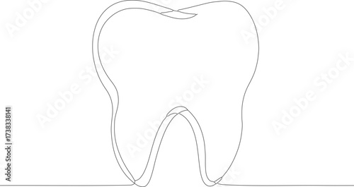 Minimalist One Line Drawing Tooth Dental Care Hygiene Graphic Element