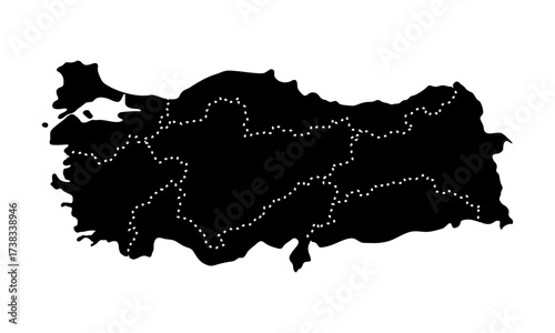 Turkey states map silhouette. Black map of Turkey with administrative regional division vector illustration. Political geography of provinces symbol. Blank country Territory shape sign