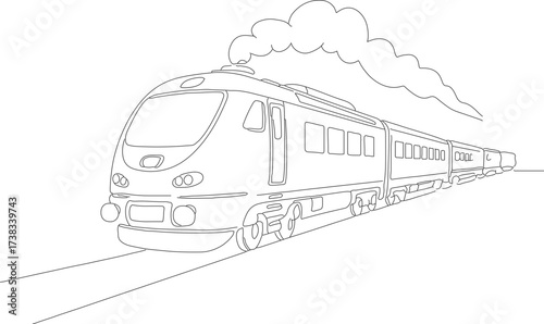 Outline Linear Art Train Engine and Carriages Transportation Illustration