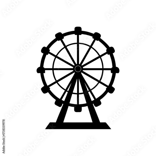 Silhouette of a classic ferris wheel ride on transparent background