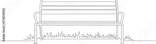 Simple Outline Drawing of a Park Bench with Grass Illustration
