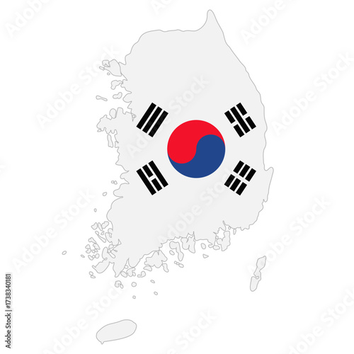South Korea icon. National silhouette map with official Taegukgi flag vector illustration. Asian country sign. Political territory symbol. Geographical identity pictogram.