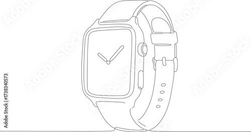 Simple Line Art Digital Smartwatch Illustration Wearable Technology Gadget Accessory