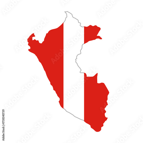 Peru map. National map silhouette in red and white flag colors vector illustration. Geographical country contour for travel, education and infographic symbol. Political territory sign.